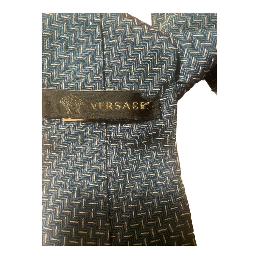 Versace Silk Tie Blue and Yellow with Medusa Versace Logo EUC